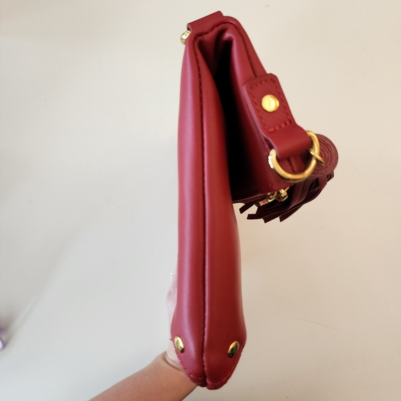 JOY & IMAN Red Genuine Leather Clutch Tassel Detail EUC - Picture 5 of 14